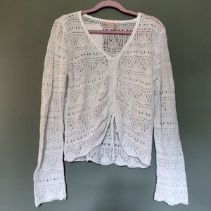Willow and Root White Crochet Long Sleeve Crop Top, Size Medium